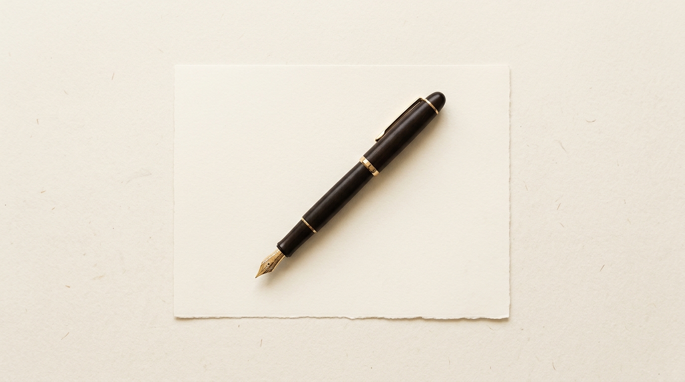 Fountain pen lying on a blank sheet of cream paper