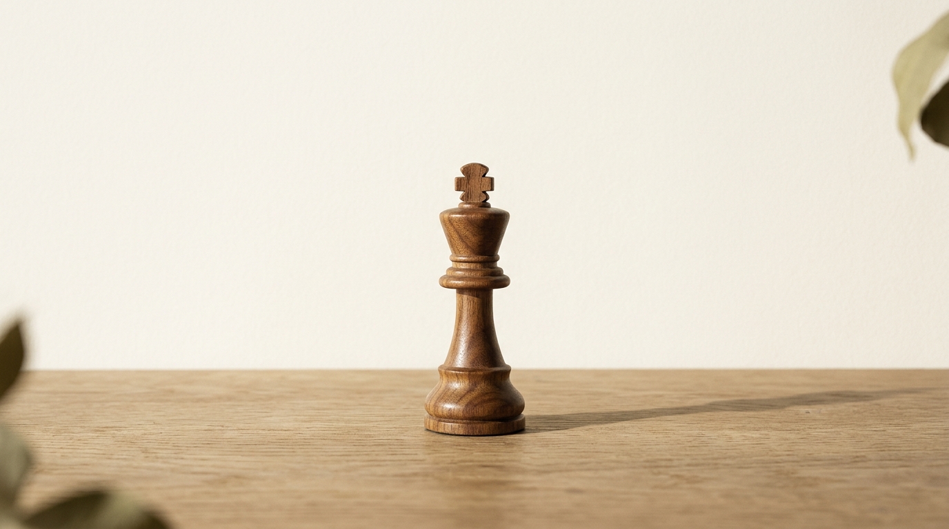 Wooden chess king piece standing on a desk