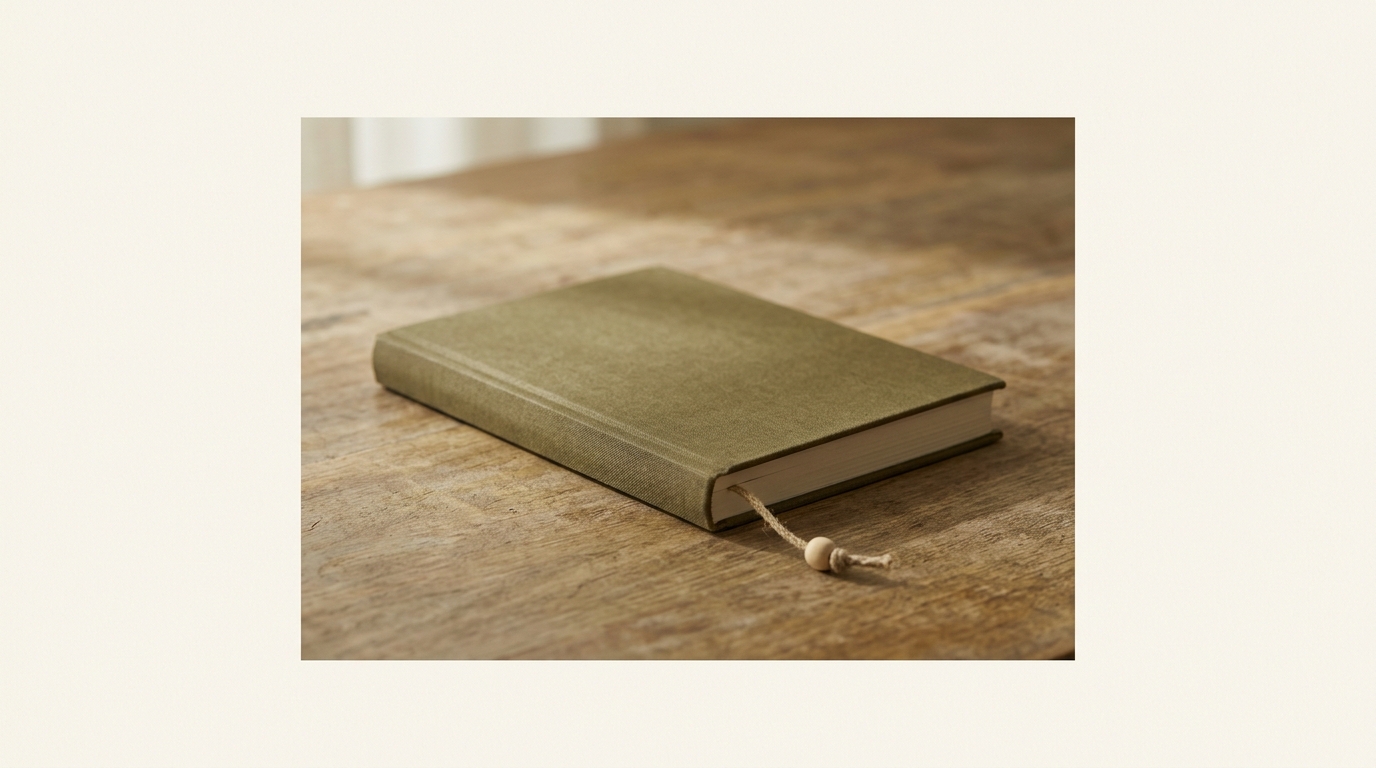 Empty notebook on a wooden desk in warm light