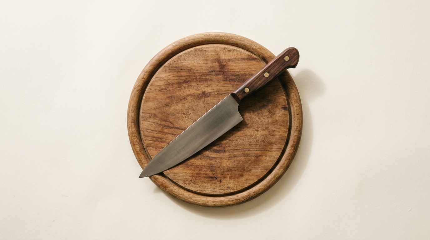 Chef knife on cutting board