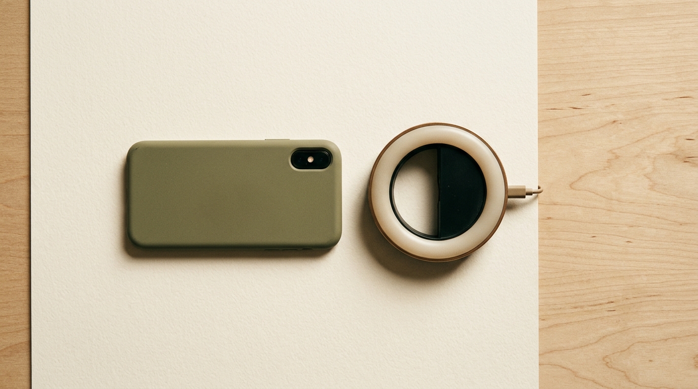 Smartphone beside ring light