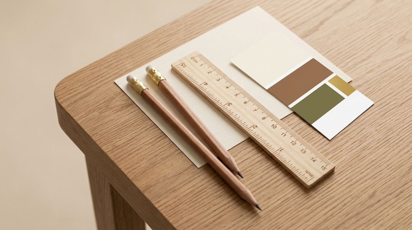 Design pencil and color swatches on desk