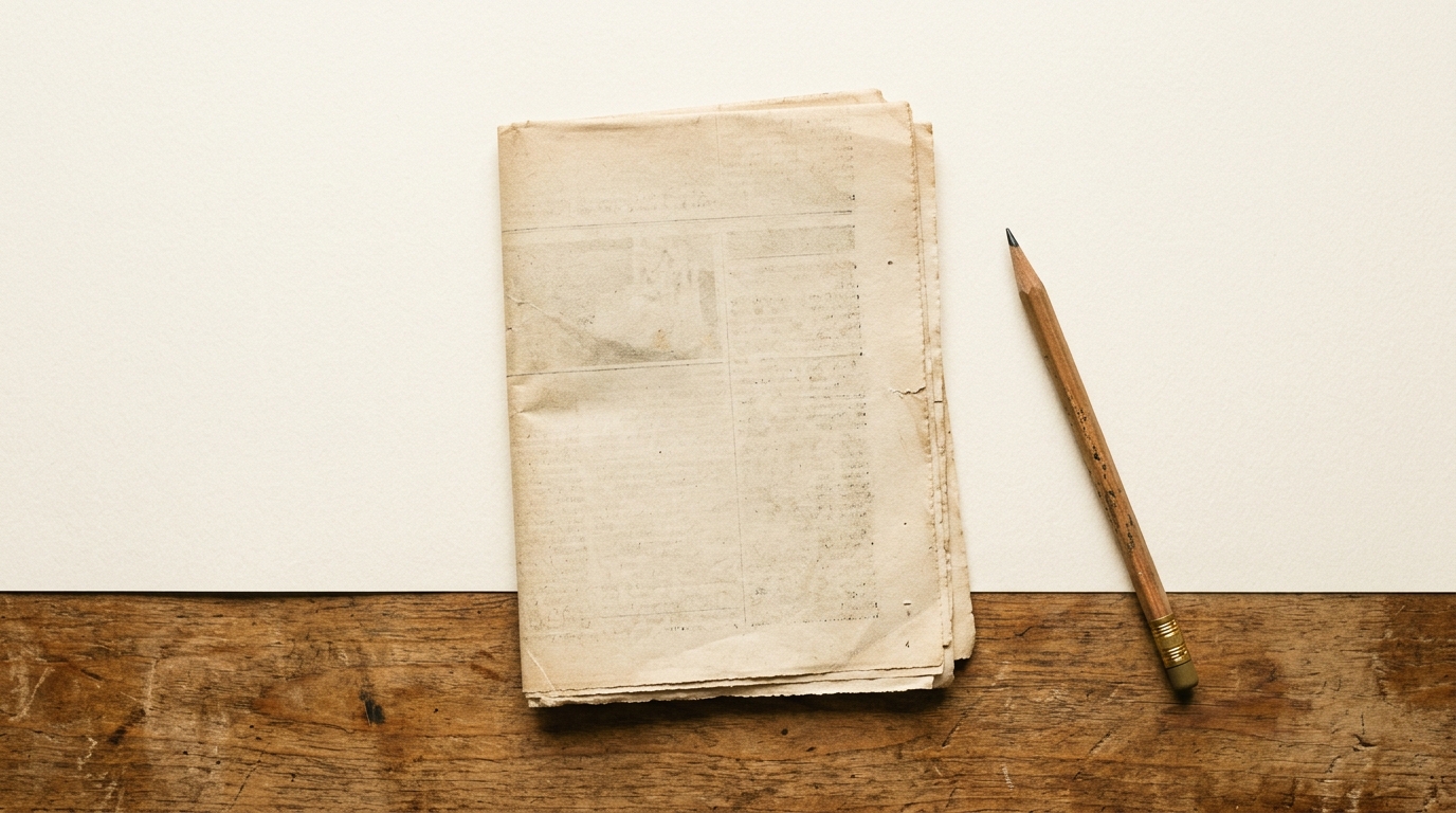 Folded newspaper and pencil