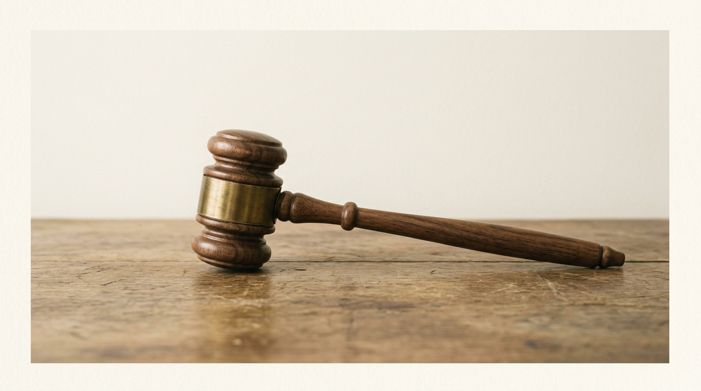 Wooden gavel on desk