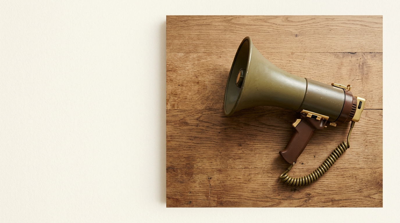 Megaphone on wooden desk