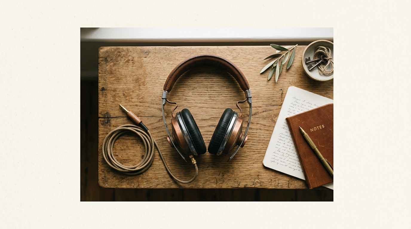 Vintage headphones on wood