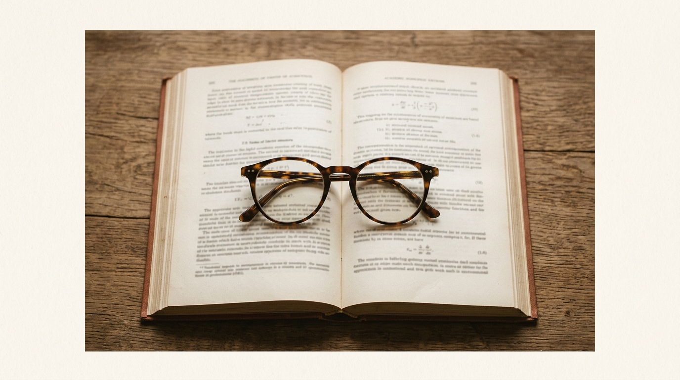 Reading glasses on textbook